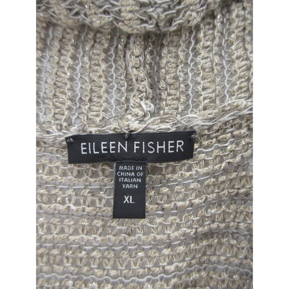Eileen Fisher Sweater XL Linen Open Cardigan Sheer Metallic Tunic - Picture 9 of 11